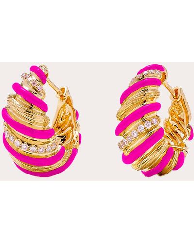 Yvonne Léon Gaufrette Hoop Earrings 9k Gold - Pink
