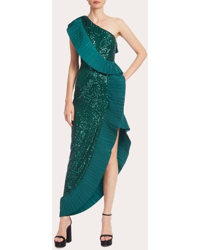 ONE33 SOCIAL Mercer Sequin Pleated Ruffle Gown - Green