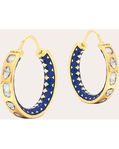 Amrapali Kundan Diamond & 18k Enamel Hoop Earrings - Blue