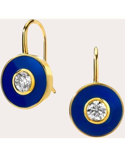 Syna Diamond Cosmic Enamel Disc Drop Earrings - Blue