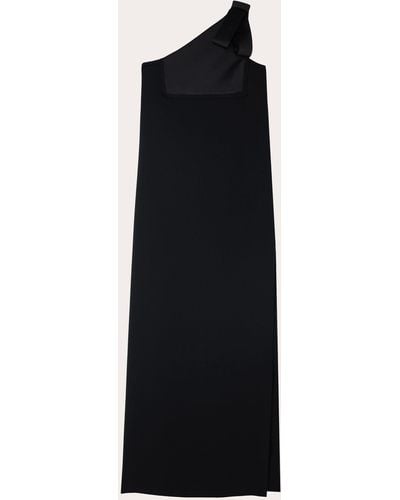 St. John Satin Crepe Bow Asymmetric Gown - Black