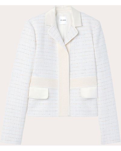 St. John Sequin Tweed Open-weave Jacket - White