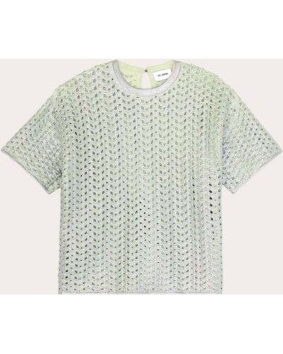 St. John Lacquered Crochet Knit Top - Green