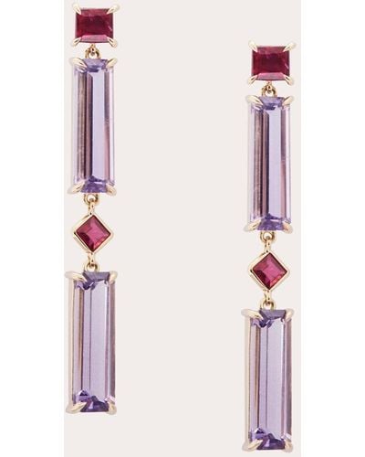 Yi Collection Ruby & Amethyst Cascade Drop Earrings 18k Gold - Pink