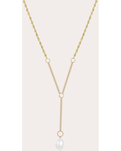 POPPY FINCH Pearl Bar Lariat Necklace - Natural