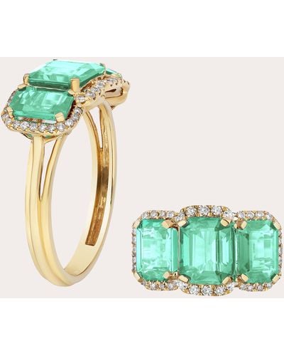 Goshwara Diamond & Emerald Tri-stone Ring - Green