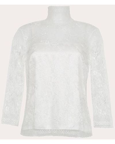 Adam Lippes Chantilly Lace Turtleneck Top - White