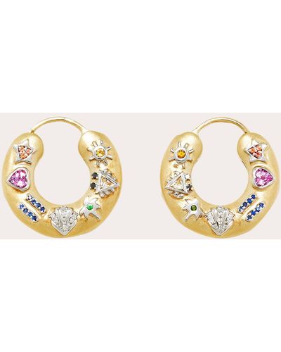 Yvonne Léon Gemstone & Diamond Symbol Hoop Earrings - Metallic