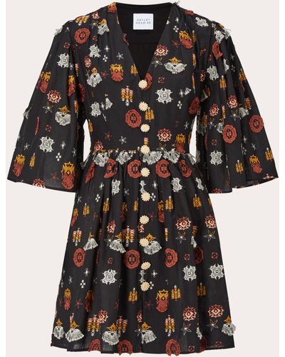Hayley Menzies Hayley Zies Embroidered Pleated-sleeve Mini Dress - Black