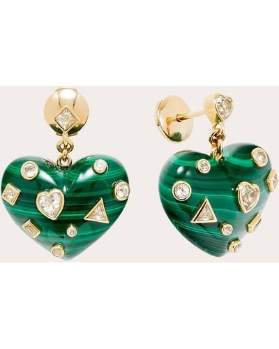 Yvonne Léon Malachite & White Topaz Confetti Heart Drop Earrings - Green