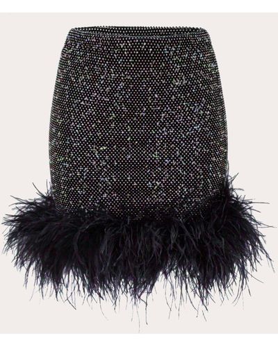 Santa Brands Rhinestone Feather Mini Skirt - Black