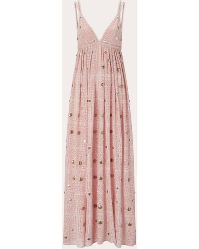 Hayley Menzies Hayley Zies Embroidered Strappy Maxi Dress - Pink