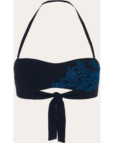 La Perla Women's Love Journey Embroidered Bandeau Bikini Top - Blue