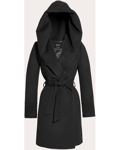 Sentaler Hooded Midi Wrap Coat - Black