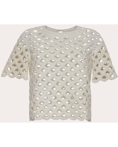Adam Lippes Embroidered Pearl Lattice Top Polyester - White