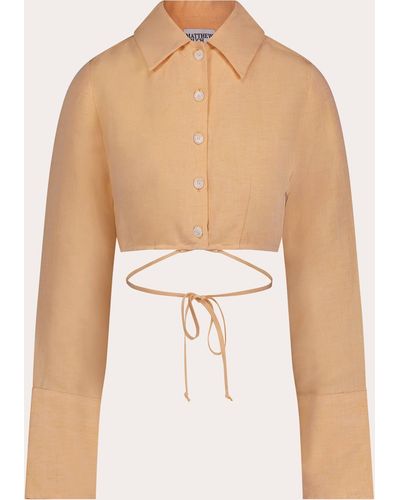 Matthew Bruch Long-sleeve Cropped Button-up Top - White
