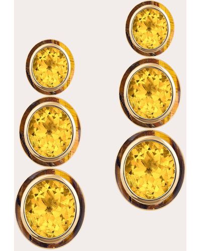 Goshwara Citrine & Tiger's Eye Triple-tier Drop Earrings - Metallic