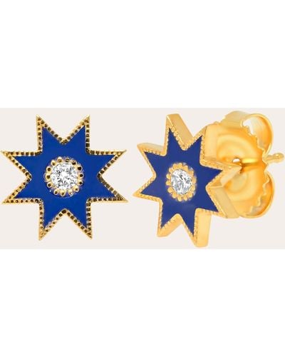 Colette Navy Starburst Diamond Stud Earrings - Blue