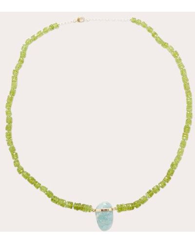 JIA JIA Peridot & Aquamarine Beaded Pendant Necklace - Metallic