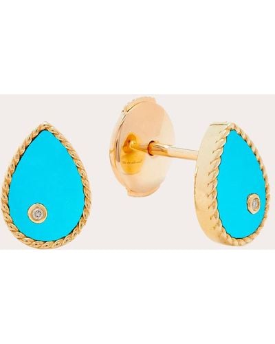Yvonne Léon Turquoise & Diamond Baby Pear Stud Earrings 9k Gold - Blue