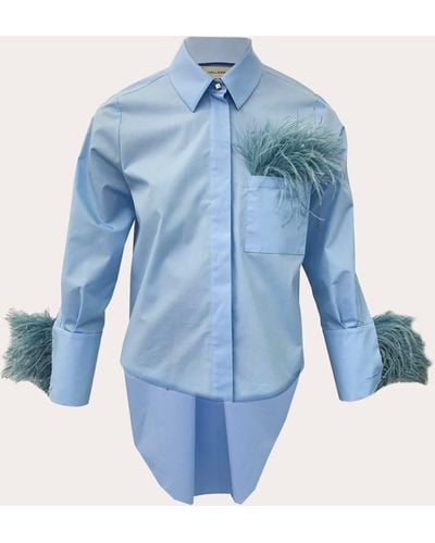 Hellessy Anatole Feathered Poplin Shirt - Blue