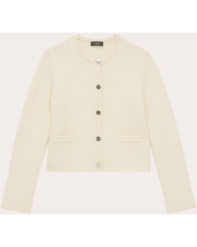 Theory Felted Wool Knit Jacket Top - Natural