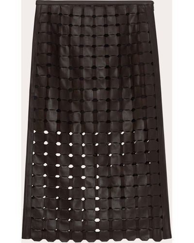 St. John Geometric Weave Leather Skirt - Black