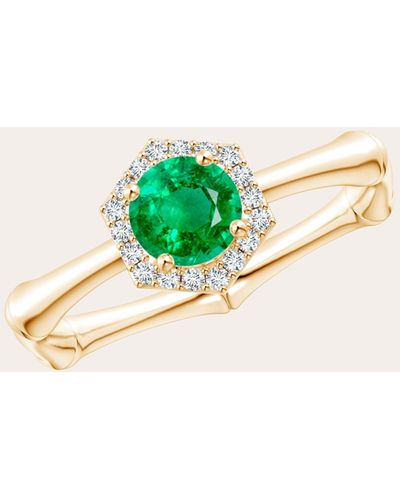 Natori Emerald & Diamond Hexagon Bamboo Ring - Green