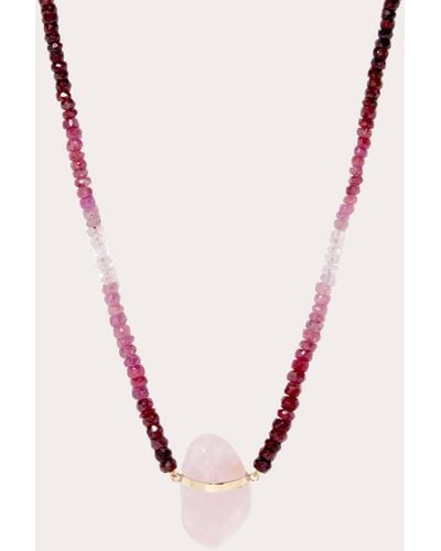JIA JIA Ombré Ruby & Rose Quartz Beaded Bar Pendant Necklace - Pink