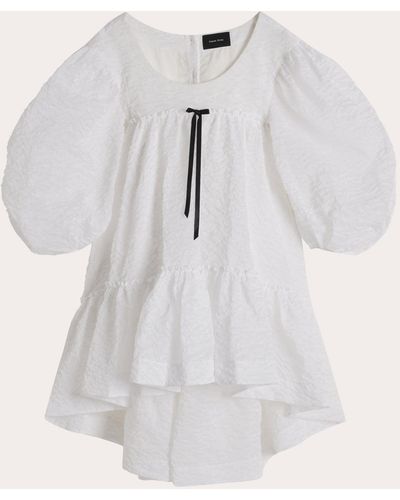 Simone Rocha Cloque Bow Scoop Neck Mini Dress - White