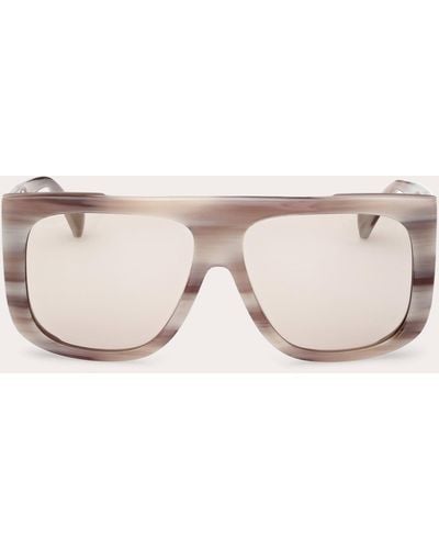 Max Mara Shiny Gray Havana & Brown Shield Sunglasses - Natural