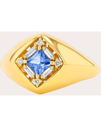 Suzanne Kalan Light Sapphire Princess Signet Ring 18k Gold - Blue