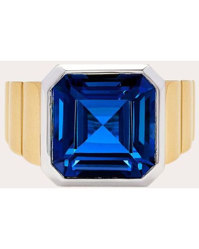 Yvonne Léon Topaz Princess Signet Ring 9k Gold - Blue