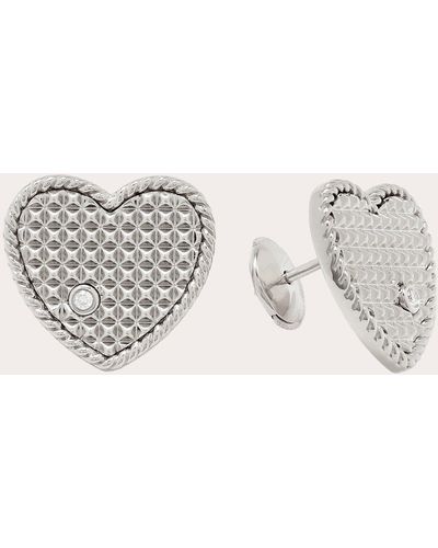 Yvonne Léon Diamond & 9k White Gold Heart Picotti Stud Earrings - Metallic