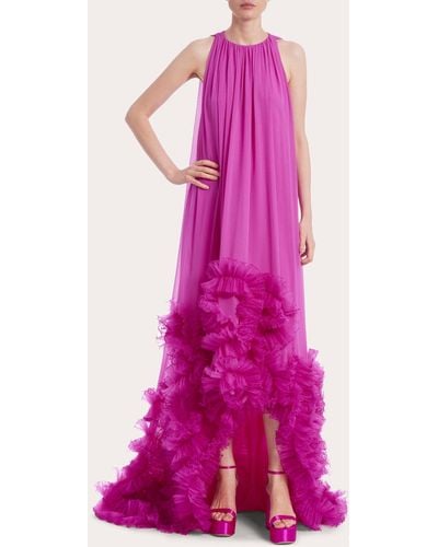 Badgley Mischka Ruffle High-low Gown - Pink
