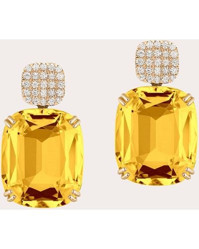 Goshwara Diamond & Citrine Cushion Drop Earrings - Metallic