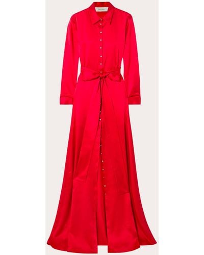 SemSem Belted Silk Maxi Shirt Dress - Red