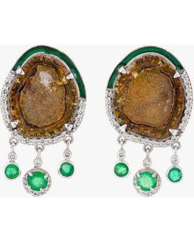 Amrapali Cosmos Druzy & Emerald Stud Earrings - Green