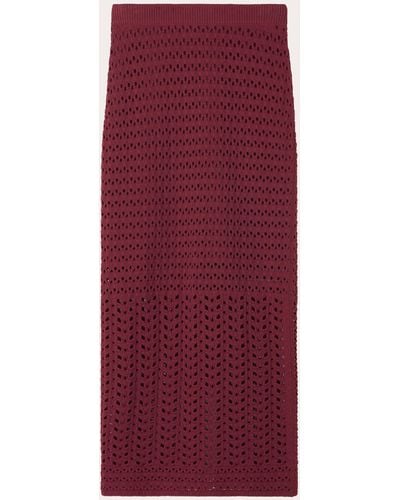 St. John Crochet Knit Midi Skirt - Red