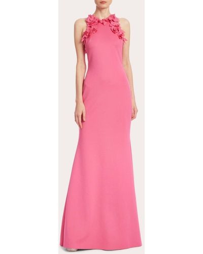 Badgley Mischka Crystal Floral Racerback Gown - Pink
