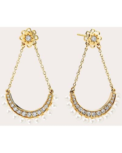 Syna Diamond & Pearl Mogul Drop Earrings - Natural