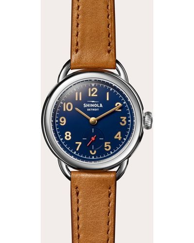 Shinola Runabout 36mm Bourbon Leather-strap Watch - Blue