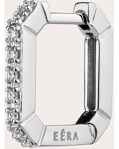 Eera Diamond & 18k White Gold Mini Squared Hoop Earring - Metallic
