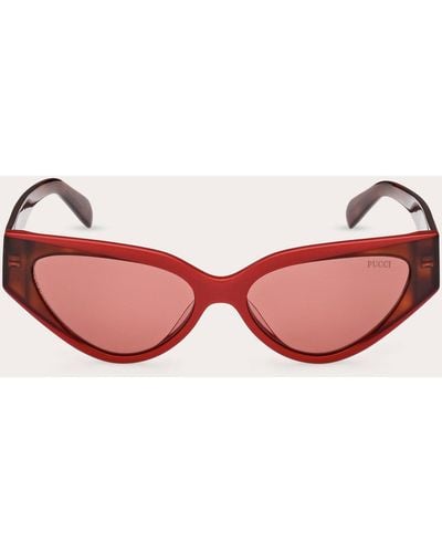 Emilio Pucci Solid Red Havana & Bordeaux Cat-eye Sunglasses - Pink
