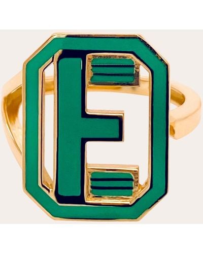 Colette Green Enamel Gatsby Initial Ring