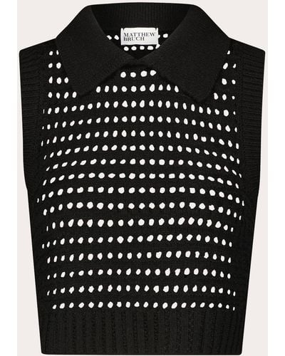 Matthew Bruch Open-knit Collared Tank Top - Black
