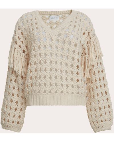 Eleven Six Greta Crocheted Fringe Sweater - Natural
