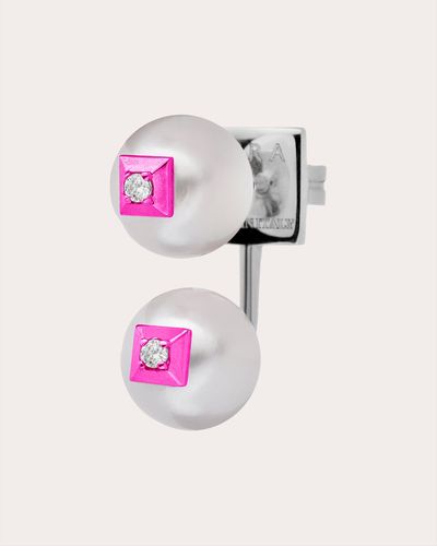 Eera Fuchsia & Freshwater Pearl Double Stud Earring - Pink
