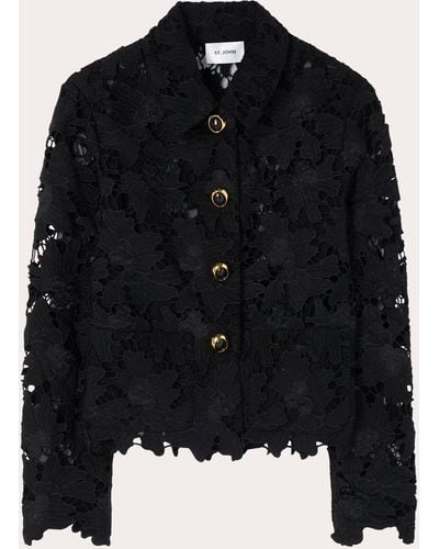 St. John Floral Guipure Lace Jacket - Black
