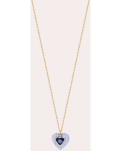 JOLLY BIJOU Sapphire & Lace Agate Heart Pendant Necklace - Natural